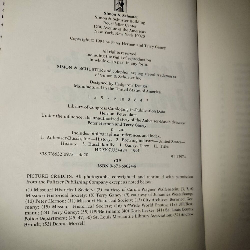 Under the Influence: Anheuser-Busch Dynasty Story Hernon & Ganey 1991 HC 1sr Ed - Picture 6 of 7